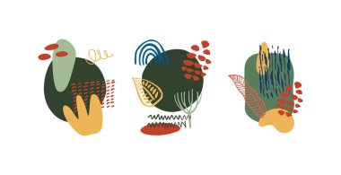 Soyut organik şekiller, minimalist elementler, el çizgileri ve pastel renkler. Sosyal medya hikayeleri, posterler, markalar için modern soyut tasarım seti. Vektör illüstrasyonu beyaz arkaplanda izole edildi