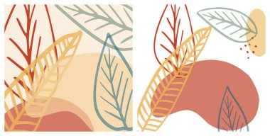 Soyut organik şekil ve el çizimi arkaplanı pastel renklerle ayarlandı. Posterler için modern kolaj, sosyal medya hikayeleri. Moda biçimi soyut tasarımında vektör illüstrasyonuName