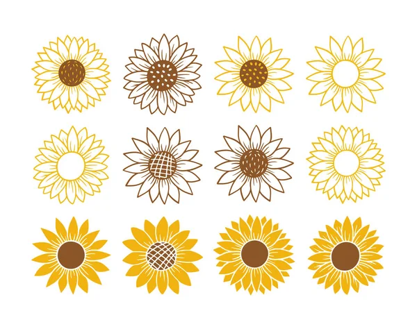 Zonnebloem Eenvoudige Pictogram Set Bloem Silhouet Vector Illustratie Zonnebloem Grafische Rechtenvrije Stockvectors