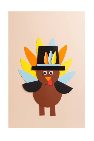 Papier Voor Kinderen Diy Turkije Gemaakt Voor Thanksgiving Dag Kunst — Stockfoto