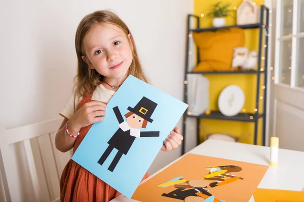 Papierowa Robota Dla Dzieci Majsterkowicz Stworzony Święto Dziękczynienia Tworzyć Sztukę — Zdjęcie stockowe
