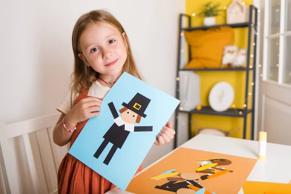 儿童纸制工艺 Diy美国男人为感恩节做的 为儿童创造艺术 免版税图库照片