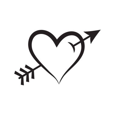 Ok vektör ikonlu kalp, aşk sembolü, aşk tanrısı kalbi, sevgililer günü ikonu.