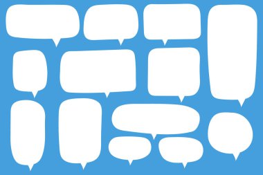 Düz tasarım içinde boş beyaz konuşma baloncuğu seti, sohbet sembolü, etiket, etiket veya diyalog sözcüğü için etiket