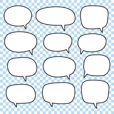 Düz tasarım içinde boş beyaz konuşma baloncuğu seti, sohbet sembolü, etiket, etiket veya diyalog sözcüğü için etiket