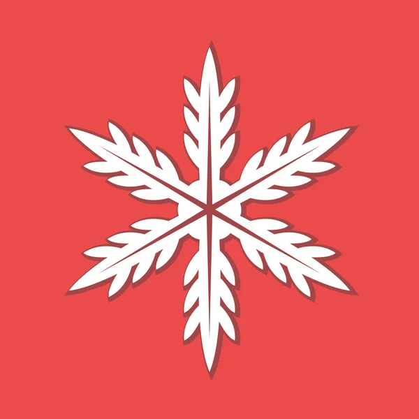 红色背景上的白色雪花 雪花般的图标 签名设计 圣诞节和冬天的主题 简单的平面插图 — 图库矢量图片