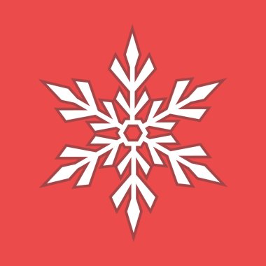 Kırmızı zemin üzerinde beyaz kar tanesi. Kar Tanesi ikonu. İmza tasarımı Noel ve kış teması. Basit düz resimleme.