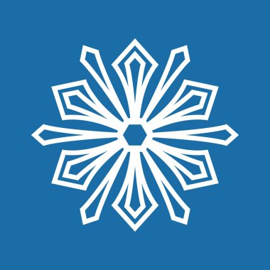 Kar tanesi simgesi, mavi arkaplanda beyaz kar tanesi, vektör izole edilmiş sembol.