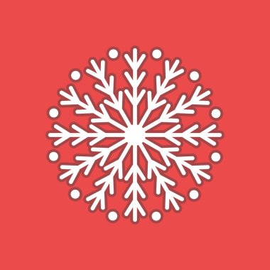 Kırmızı zemin üzerinde beyaz kar tanesi. Kar Tanesi ikonu. İmza tasarımı Noel ve kış teması. Basit düz resimleme.