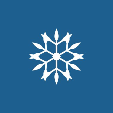 Kar tanesi simgesi, mavi arkaplanda beyaz kar tanesi, vektör izole edilmiş sembol.