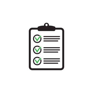 Beyaz arkaplanda yeşil kene izole edilmiş web için kontrol listesi simgesine sahip pano.