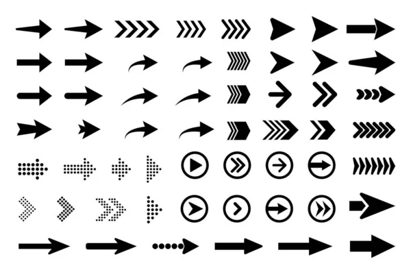 Uppsättning Stil Svart Vektor Pilar Isolerade Vitt Ikonen För Pilvektorn — Stock vektor