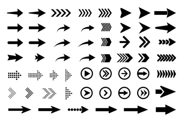 Set of new style black vector arrows isolated on white. Arrow vector icon. Arrows vector illustration collection