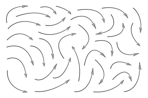 Frecce Curve Disegnate Mano Schizzo Stile Doodle Raccolta Puntatori Vettoriali — Vettoriale Stock