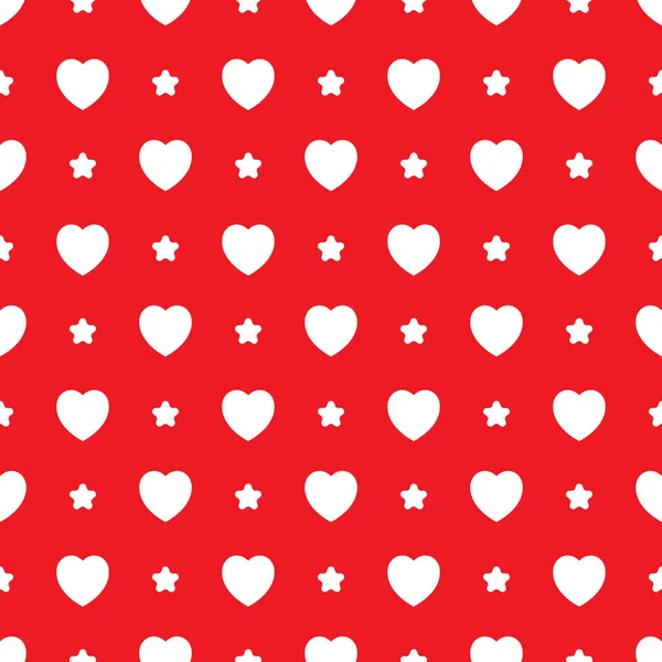 Seamless Heart Stars Polka Dots Red Pattern Vector Illustration — Stock Vector