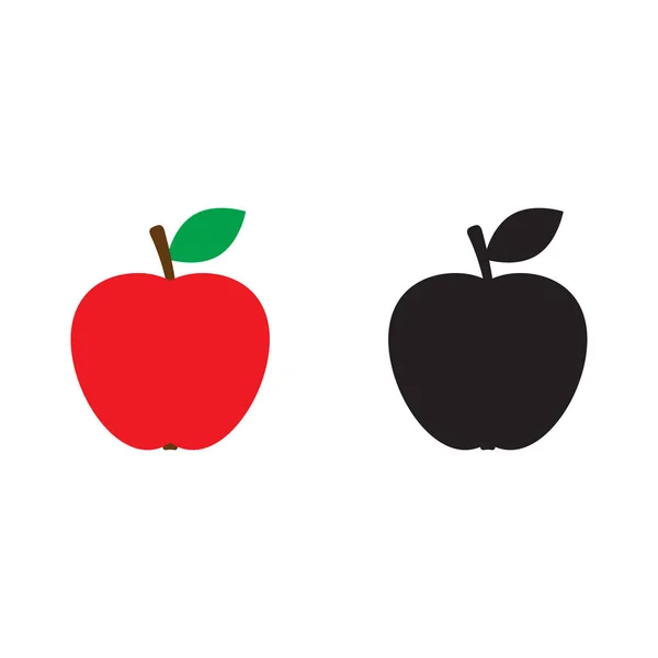 Roter Apfel Apple Schwarzes Symbol Vektor Illustration Isoliert Auf Weißem — Stockvektor