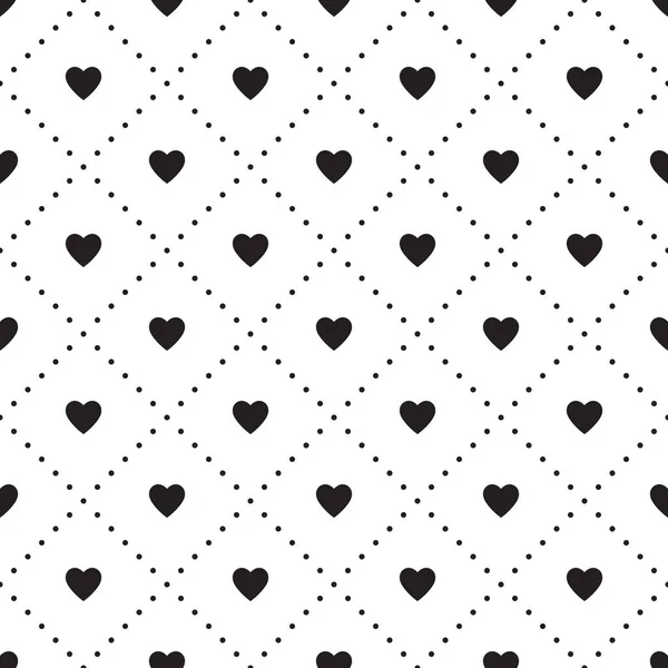 Heart Seamless Pattern Black Endless Heart Pattern White Background Vector — Stock Vector