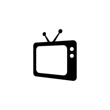 Retro TV simgesi düz stil, siyah beyaz retro TV simgesi, Retro TV simgesi tasarım için Vektör illüstrasyonu.