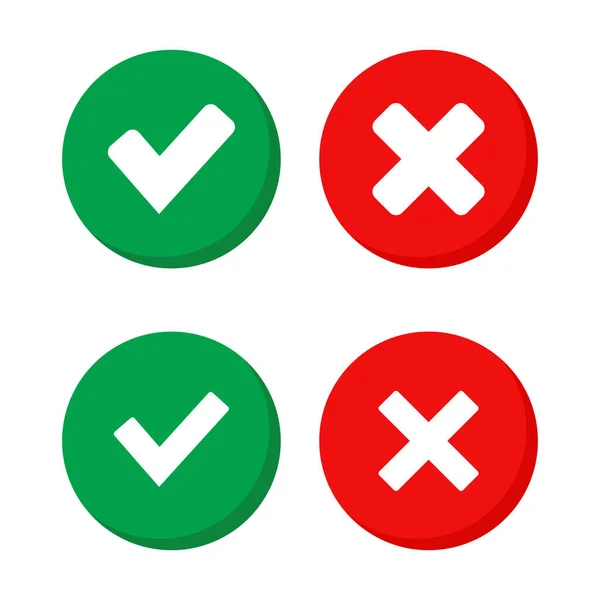 Marque Cruce Las Señales Marca Verificación Verde Iconos Rojos Vector — Archivo Imágenes Vectoriales