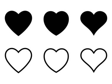 Siyah ve ana hatlı kalp ikonu, kalp şekli, aşk ikonu.