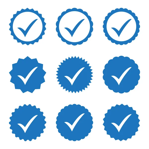 蓝色批准的图标 概况验证 接受徽章 — 图库矢量图片