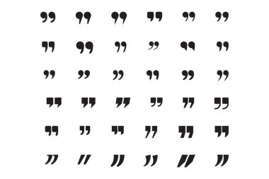 Sohbet veya tanım için tırnak işareti simgesi ayarlandı. Konuşma sembolü illüstrasyonu. Yorum veya noktalama işareti için çift virgül grafik tasarım koleksiyonundan alıntı.