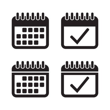 Takvim simgesi. Duvardaki takvim. Takvim denetim işareti, olay simgesi vektör illüstrasyonu.