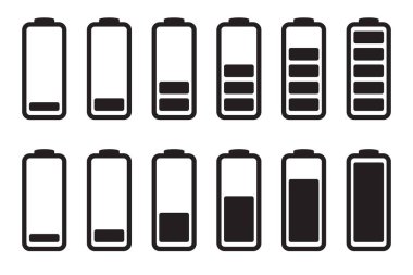 Battery charge indicator icons, vector icons set.