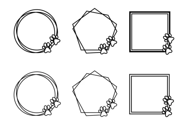 Cadre Patte Cadre Gribouillage Impression Animal Compagnie Cadre Vecteur Monogramme — Image vectorielle
