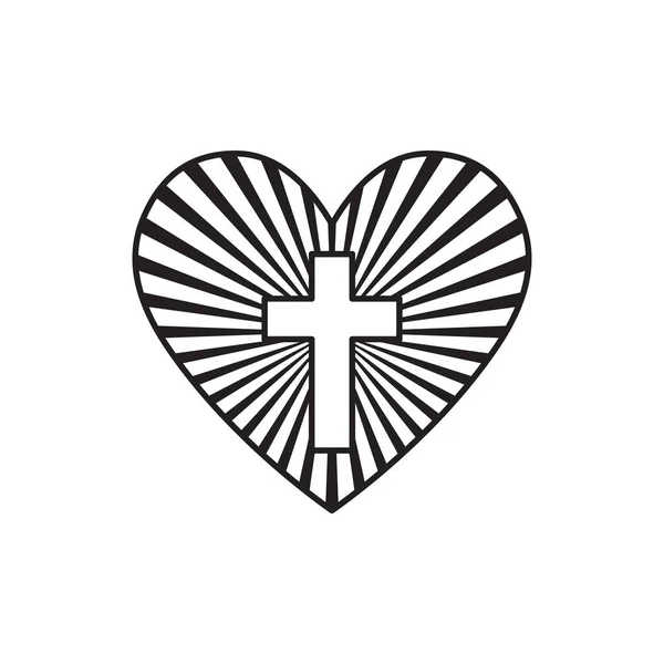 Corazón Con Cruz Cristiana Dentro Ilustración Vectorial — Archivo Imágenes Vectoriales