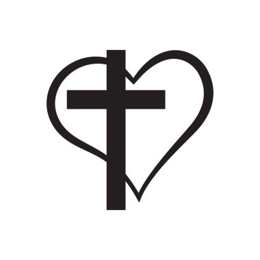 İçinde Christian Cross olan bir kalp. Vektör illüstrasyonu.