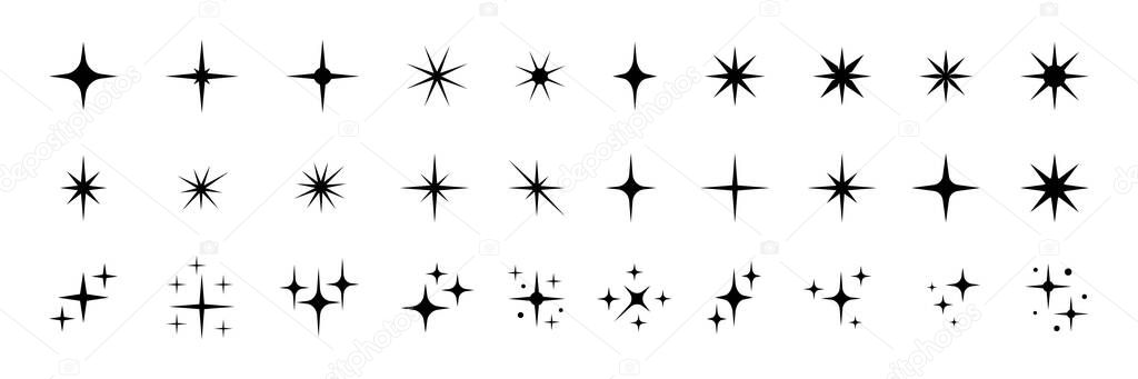 Star icons. Twinkling stars. Sparkles, shining burst. Christmas vector symbols isolated