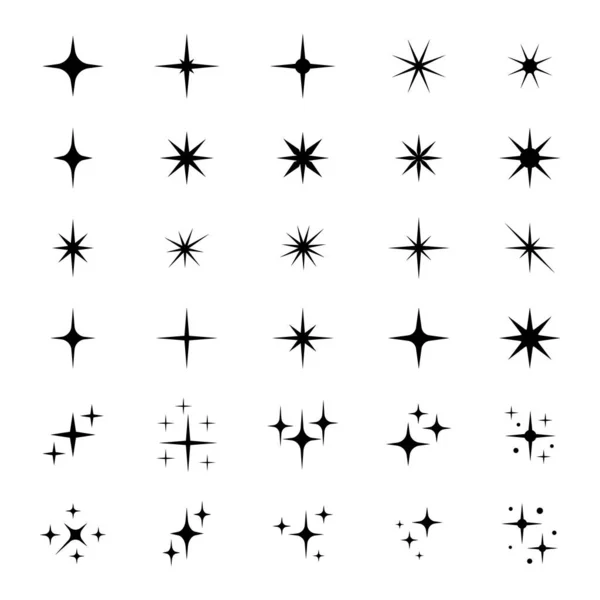 Звездные Иконы Мерцающие Звезды Блестящие Сверкающие Вспышки Рождественские Векторные Символы — стоковый вектор