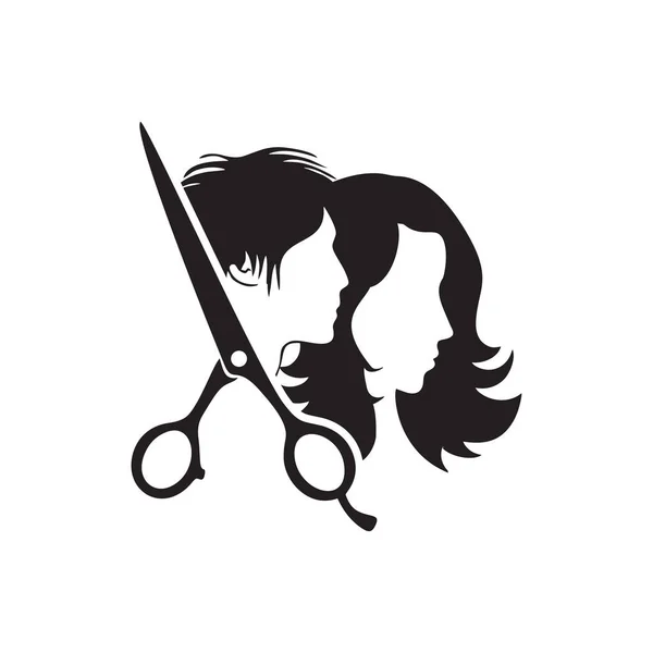 Frisör Logotyp Skönhet Salong Logotyp Med Man Och Kvinna Silhuetter — Stock vektor