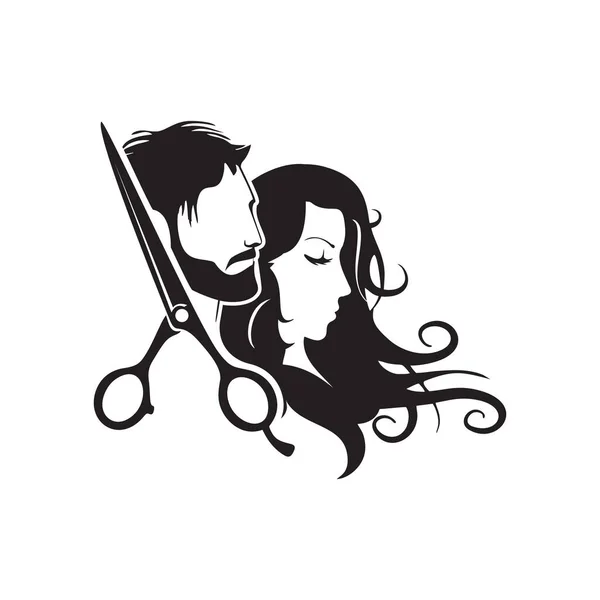 Logotipo Peluquería Logotipo Del Salón Belleza Con Siluetas Hombre Mujer — Archivo Imágenes Vectoriales