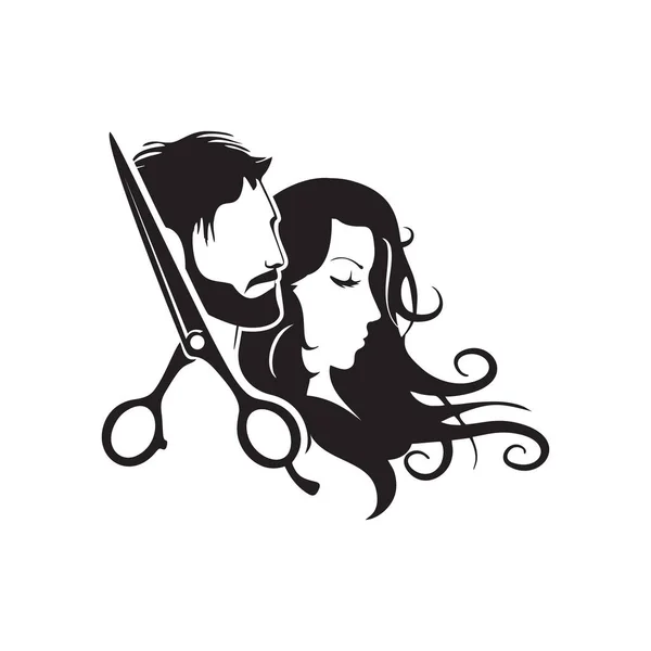 Friseur Logo Schönheitssalon Logo Mit Silhouetten Von Mann Und Frau — Stockvektor