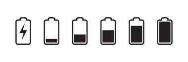 Batarya şarj göstergeleri. Enerji simgeleri. Batarya şarjı çizimi. Akıllı telefon elektrik güç göstergeleri.