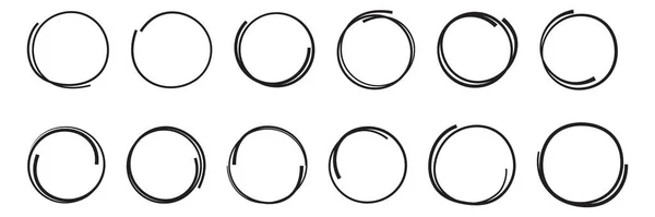 Cercuri Desenate Manual Schiță Cadru Super Set Runde Cercuri Linie — Vector de stoc