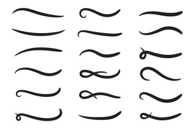 El yapımı kıvırcık salyangozlar, salıncaklar, sallanmalar. Kaligrafi girdabı. Metin elemanlarını vurgula. Vektör illüstrasyonu.