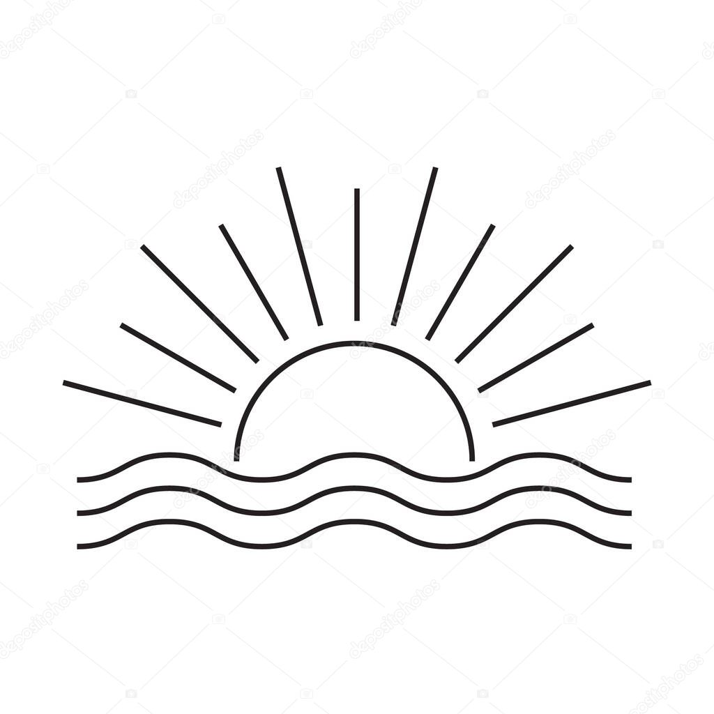 Sunset icon, sunrise icon. Sunburst, Sun and Ocean Icon.