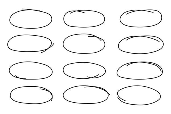 Esboço Molduras Ovais Elipse Doodle Armação Desenhada Mão Redonda Doodles —  Vetores de Stock