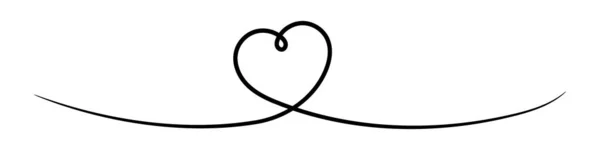 1つの連続したラインによって描かれた落書きの心 フリーハンドのドアドローイング カード 挨拶への愛の要素 白い背景に描かれた平面ベクトル線画 — ストックベクタ