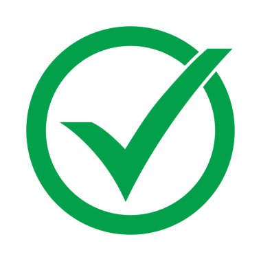 Yeşil tik simgesi vektör sembolü, beyaz arkaplanda izole edilmiş onay işareti, simge veya doğru seçim işareti, işaretleme işareti veya işaretleme işareti