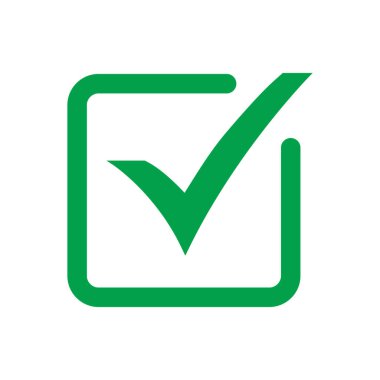 Yeşil tik simgesi vektör sembolü, beyaz arkaplanda izole edilmiş onay işareti, simge veya doğru seçim işareti, işaretleme işareti veya işaretleme işareti