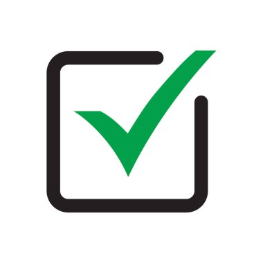 Yeşil tik simgesi vektör sembolü, beyaz arkaplanda izole edilmiş onay işareti, simge veya doğru seçim işareti, işaretleme işareti veya işaretleme işareti