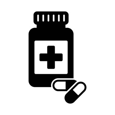 Medicine Bottle and Pills Icon  Pharmacy and Healthcare Symbol, Vector Illustration