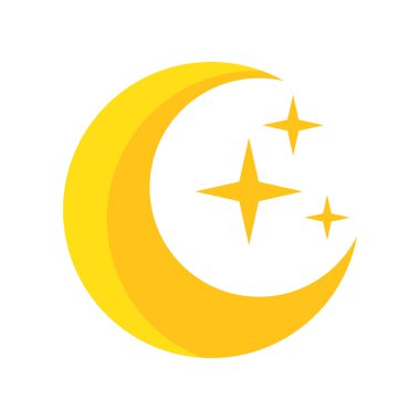 Hilal Ay ve Yıldızlar Simgesi Sarı Gece Gökyüzü Sembolü, Rüya Hilal Vektör İllüzyonu