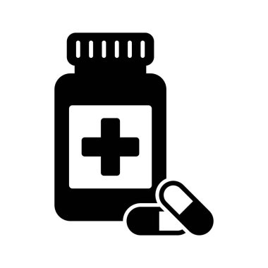 İlaç Şişesi ve Haplar İkon Eczane, Sağlık ve İlaç Sembolü.