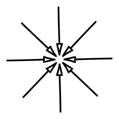 Hand drawn inward arrows pointing to center. Epicenter icons set. Inward arrows collection.