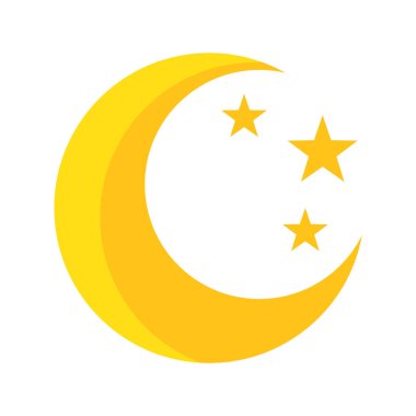 Sarı Hilal Ay ve Yıldızlar Simgesi Parlak Sarı Gece Gökyüzü Sembolü, Rüya Hilal Vektör İllüzyonu